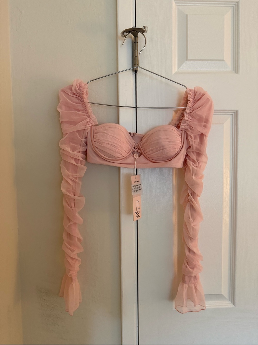 Oh Polly Blush Pink Ruffled Bustier Crop Top